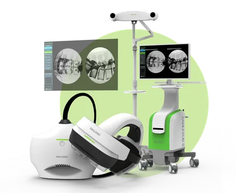 The Caduceus S AR navigation system: the K1 headset in front of its navigation cart